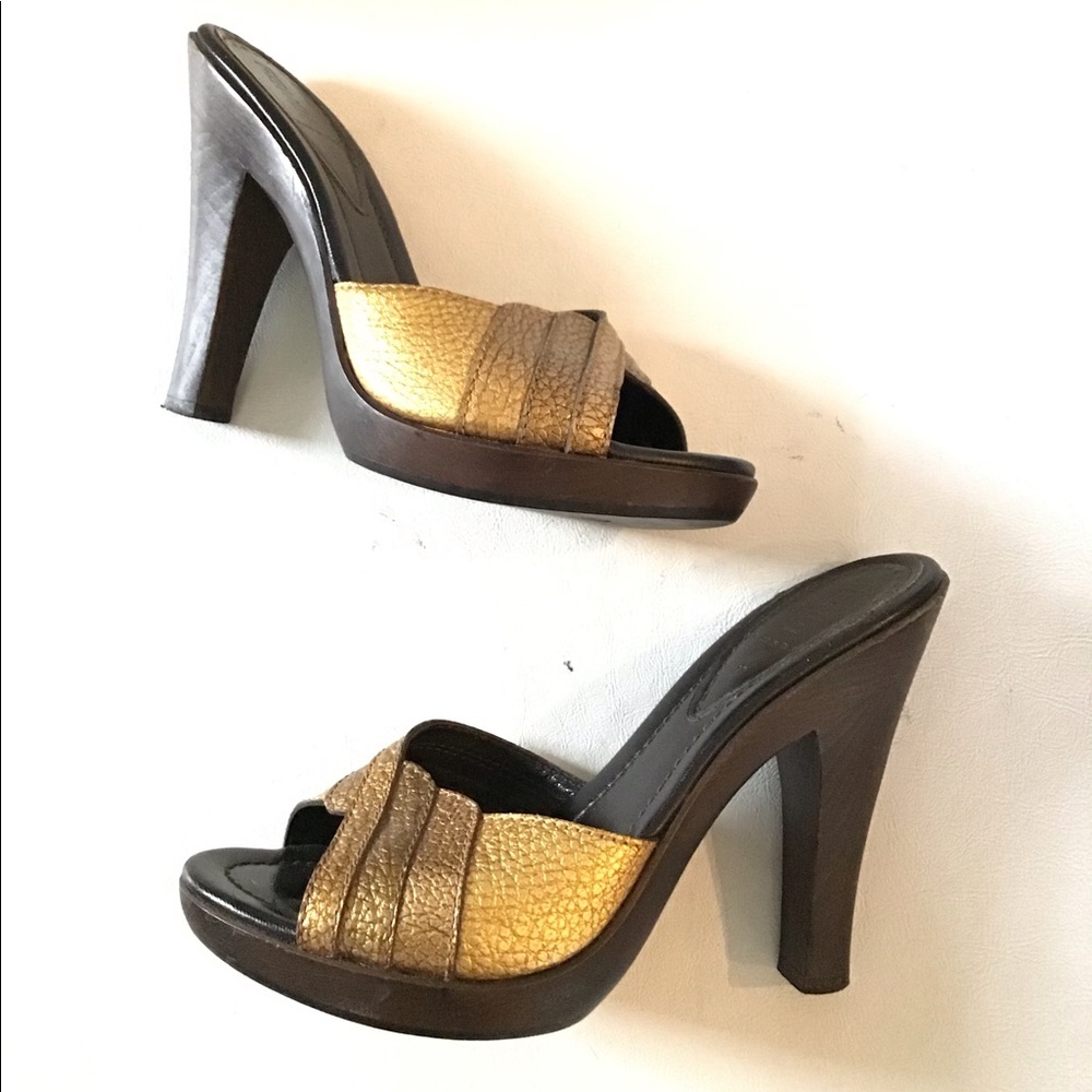 FENDI Metallic Gold Bronze High Heel Mule 37 1/2